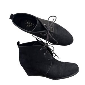 Franco Sarto Women's 8 M Black Suede Lace Up Wedge Booties Annabelle Ankle Boots